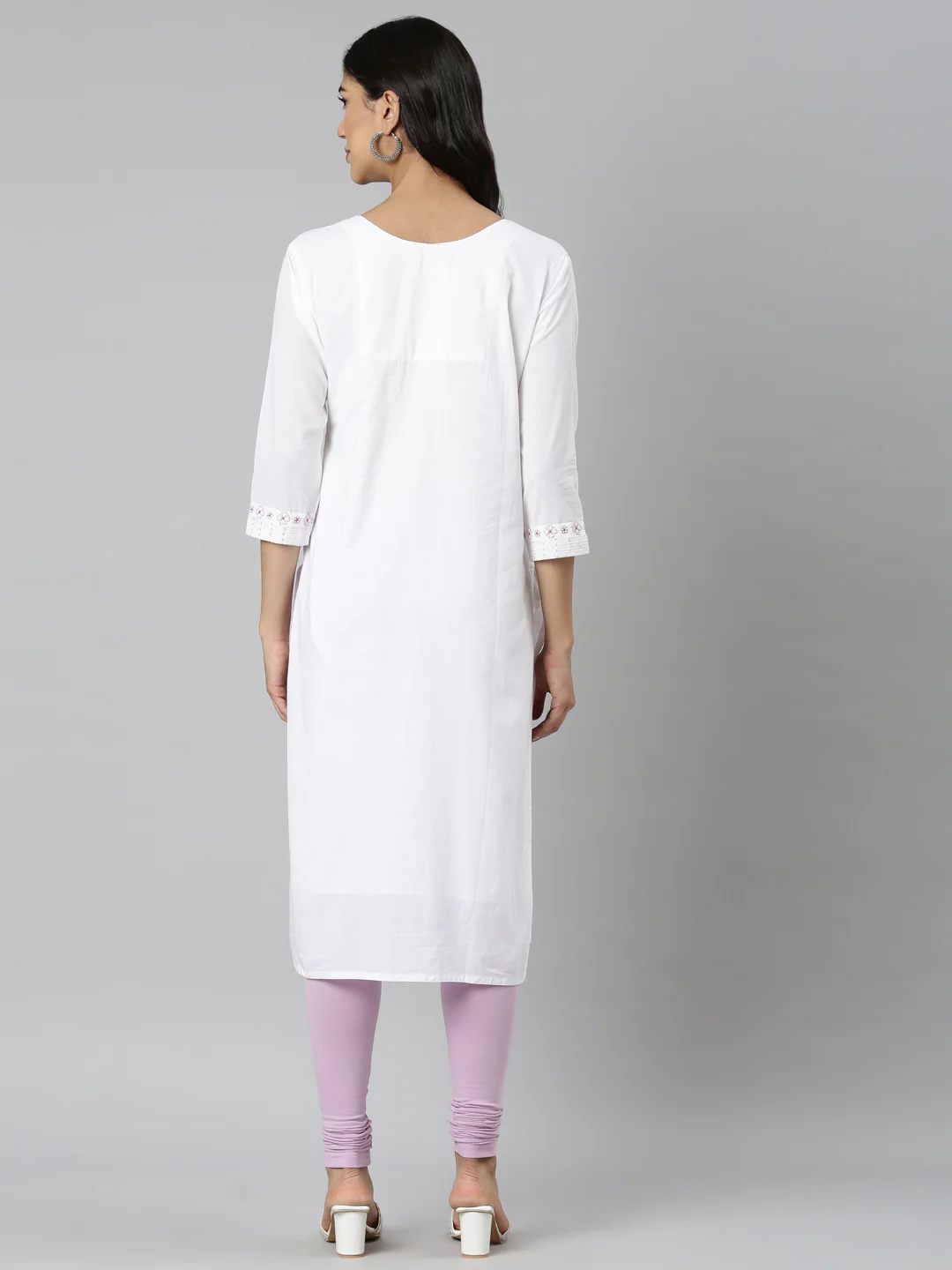 Neerus White Casual Solid Straight Kurta - Image 4