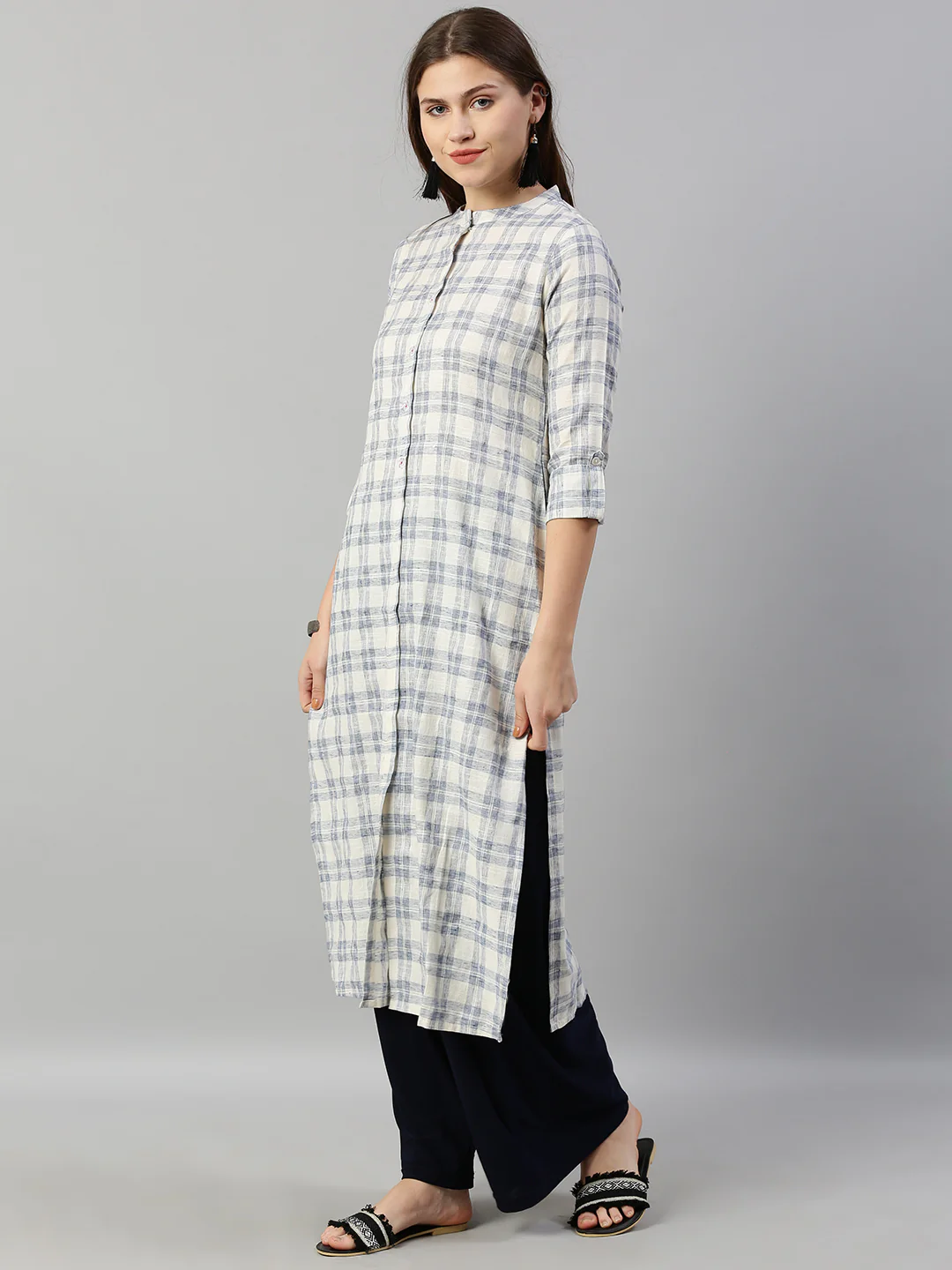 Neerus White Check Straight Kurta - Image 4