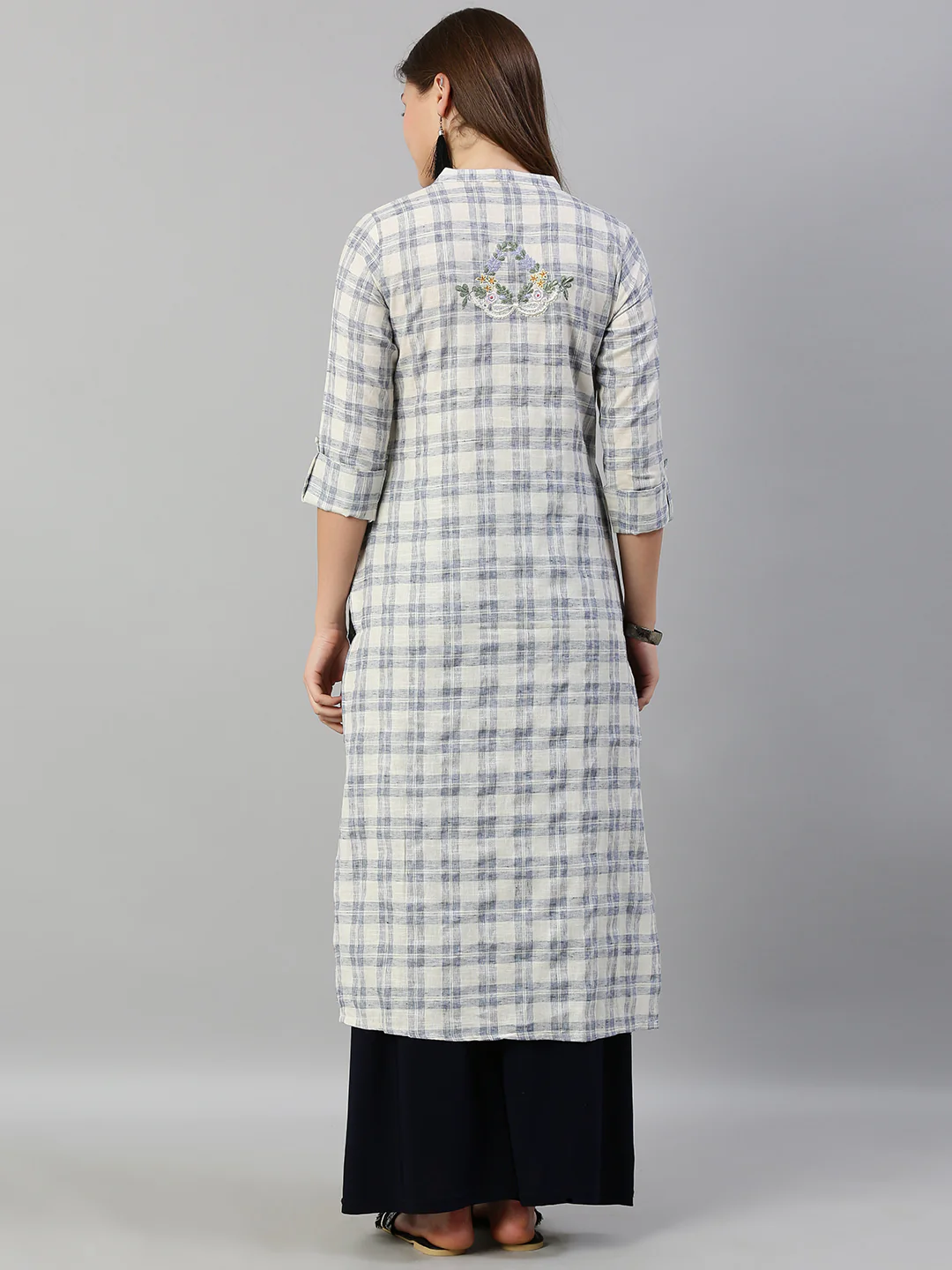 Neerus White Check Straight Kurta - Image 5