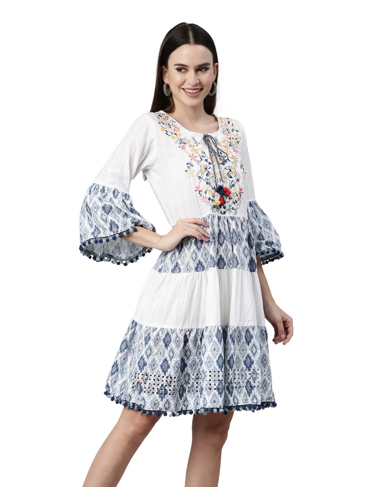 Neerus White Color Chiken Fabric Kurta - Image 4