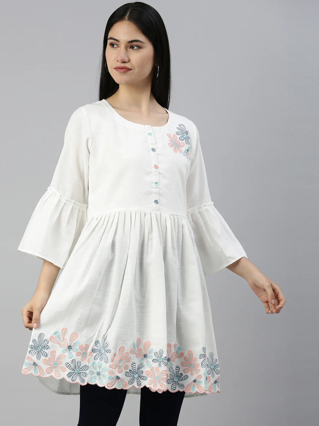 Neerus White Color Cotton Fabric Kurta - Image 3