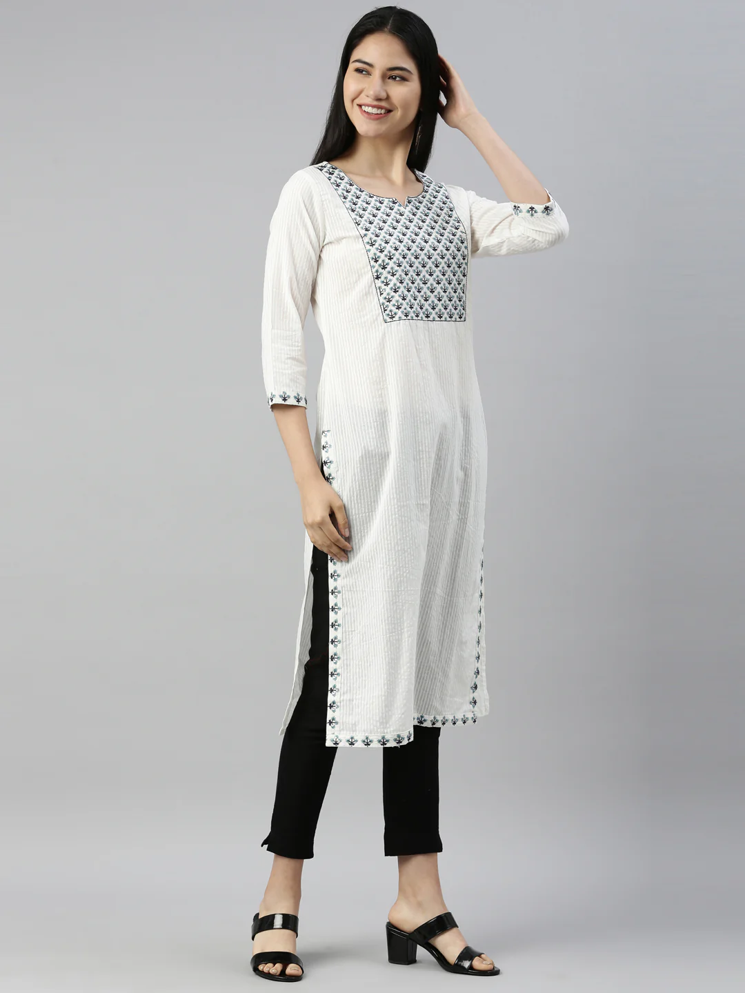 Neerus White Color Cotton Fabric Kurta - Image 3