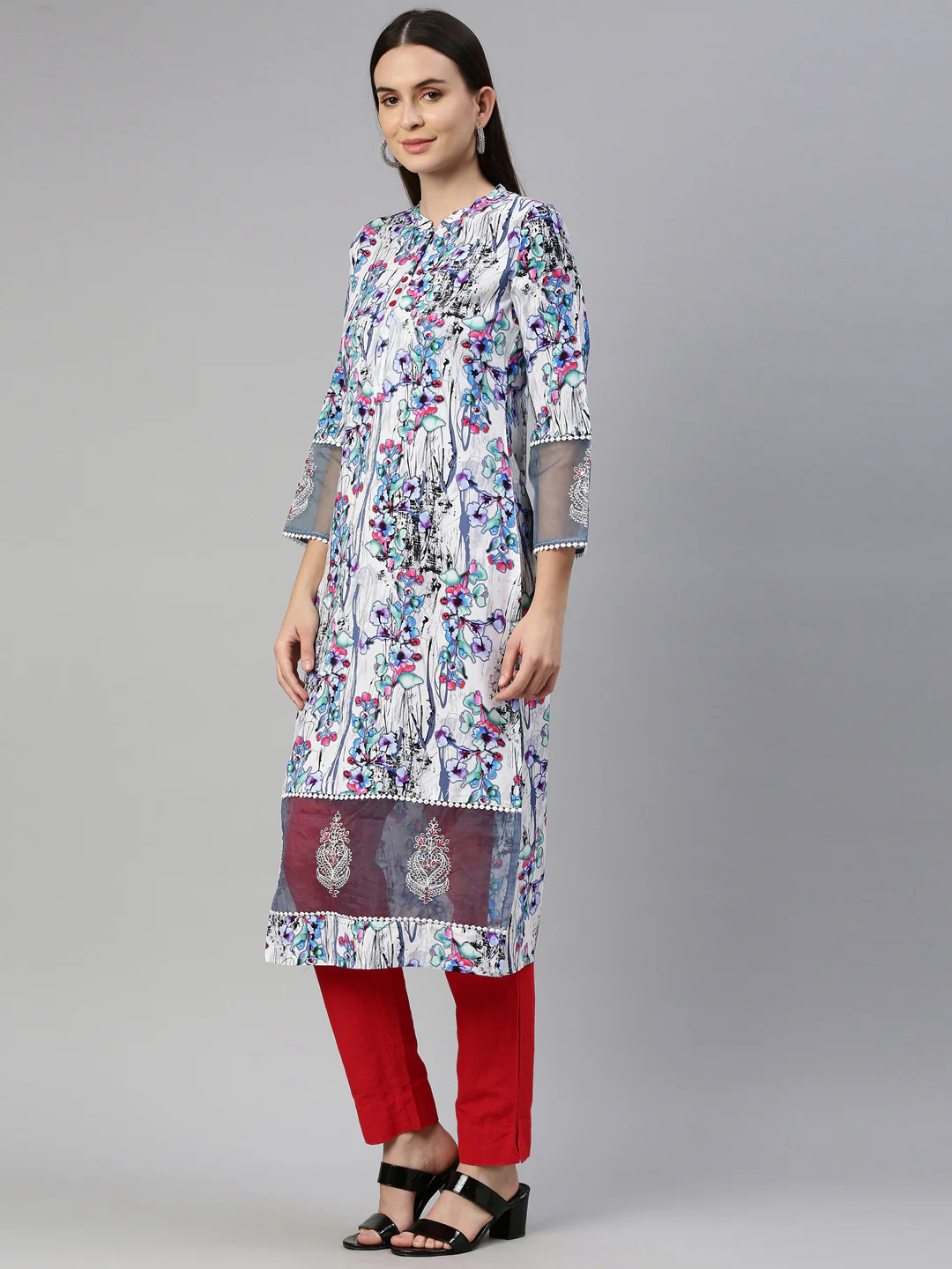 Neerus White Color Rayon Fabric Kurta - Image 3