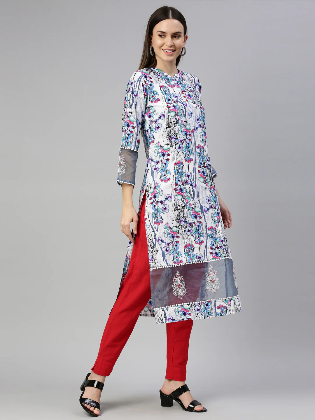 Neerus White Color Rayon Fabric Kurta - Image 4