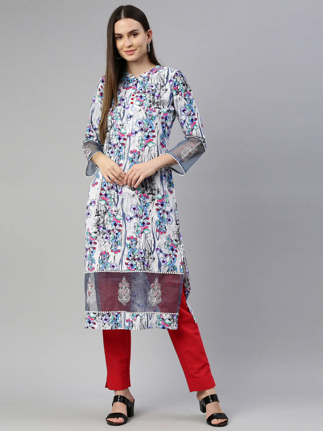 Neerus White Color Rayon Fabric Kurta - Image 6