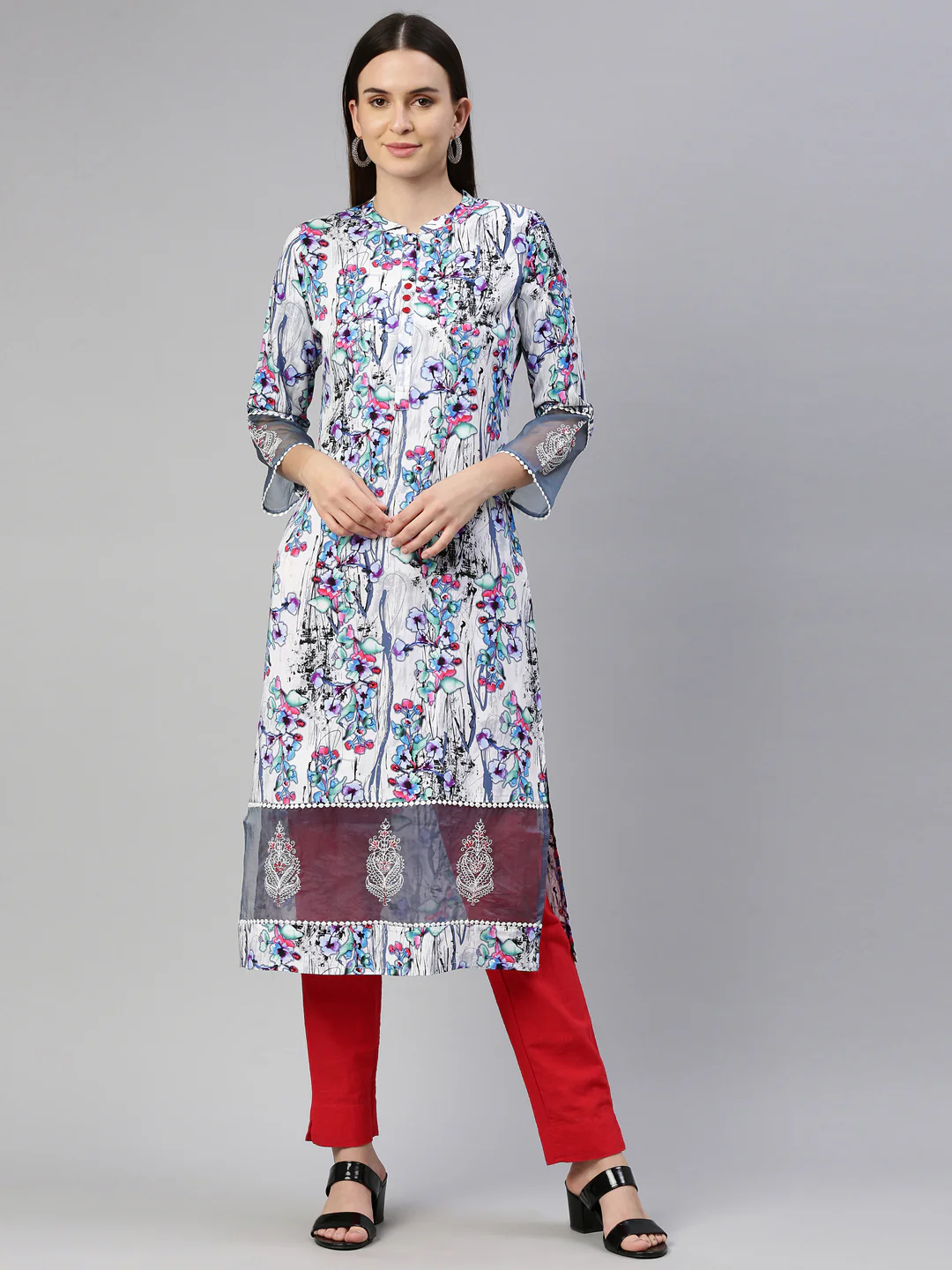 Neerus White Color Rayon Fabric Kurta - Image 9