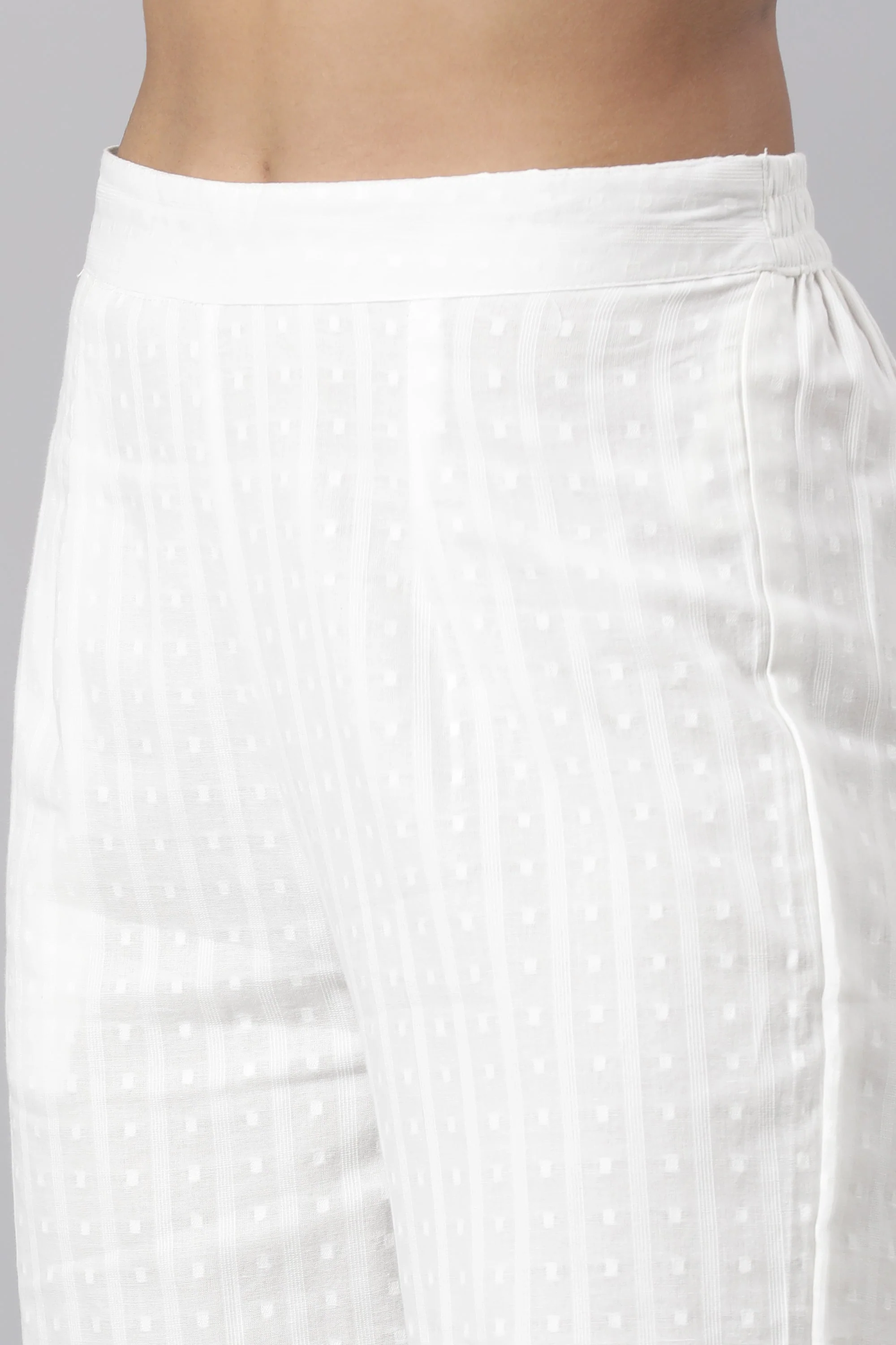 Neerus White Panelled Straight Yoke Design Kurta And Trousers With Dupatta - Image 7
