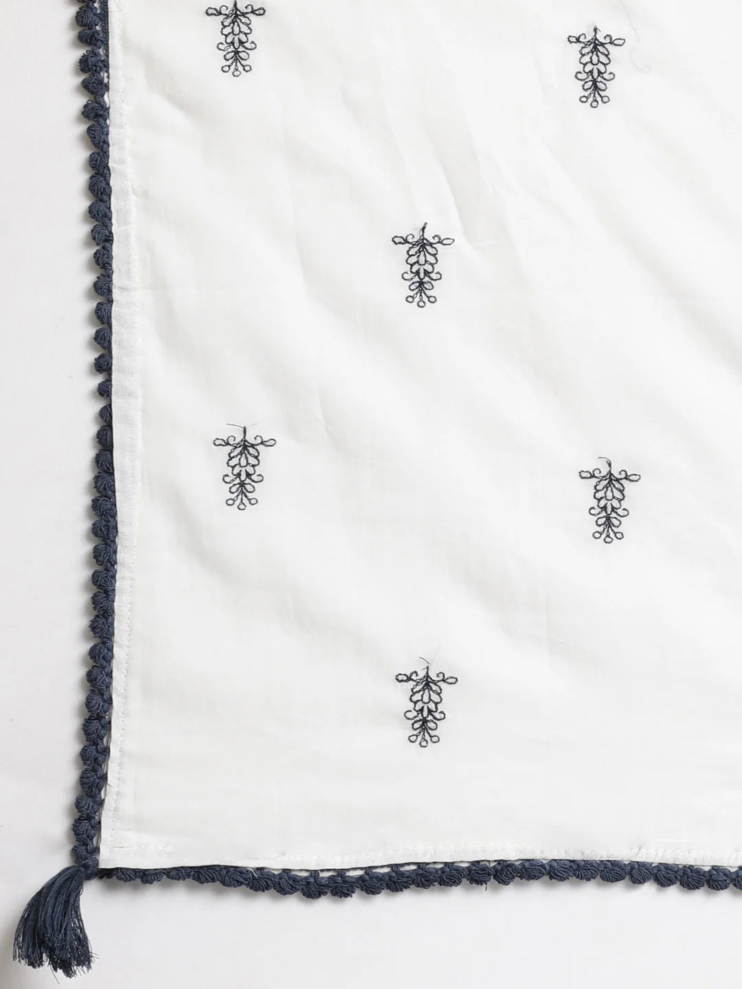 Neerus White Panelled Straight Yoke Design Kurta And Trousers With Dupatta - Image 8