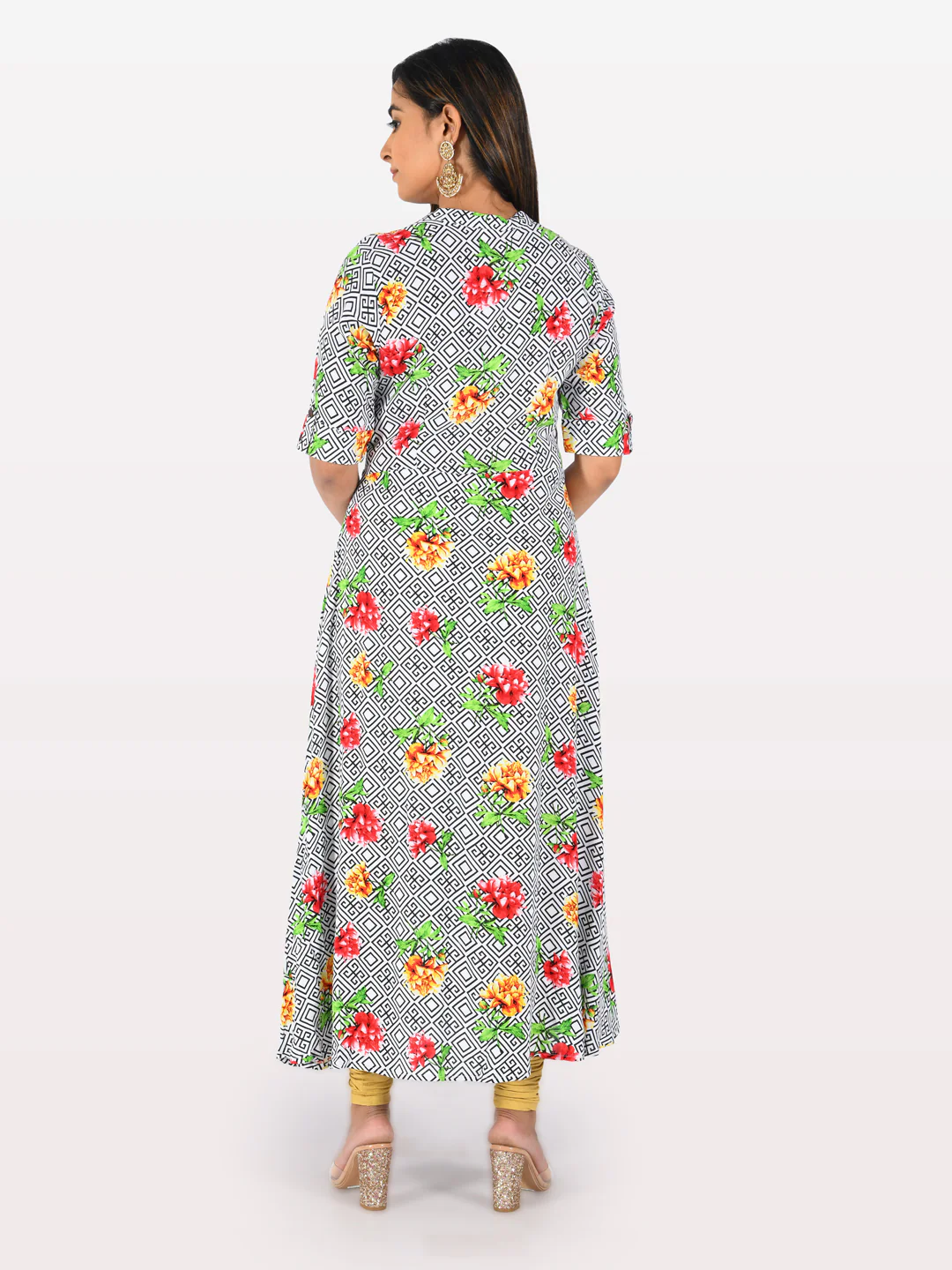 Neerus White Printed A Line Kurta - Image 3