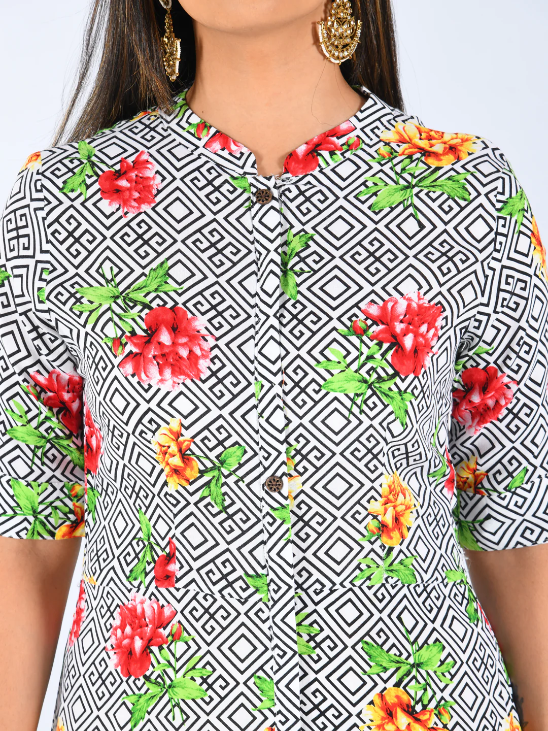 Neerus White Printed A Line Kurta - Image 4