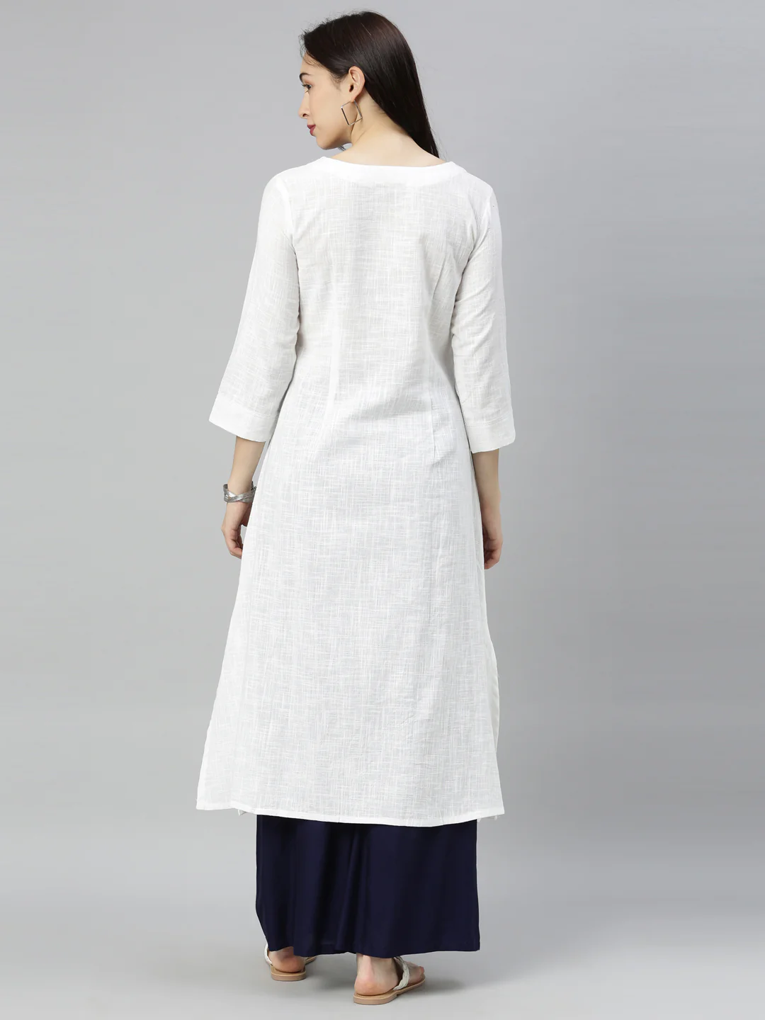 Neerus White Printed A Line Kurta - Image 4