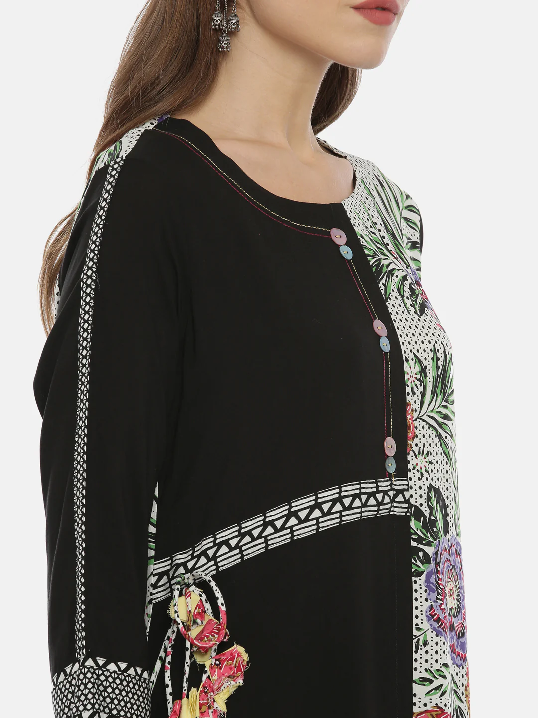 Neerus White Printed High Low Kurta - Image 2