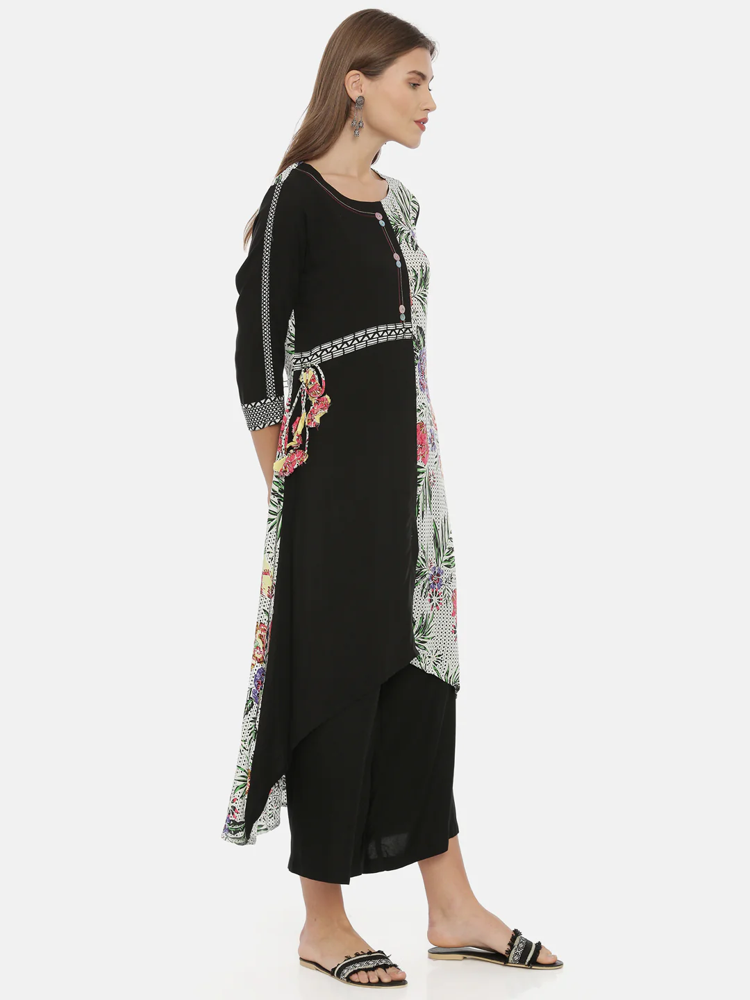 Neerus White Printed High Low Kurta - Image 4