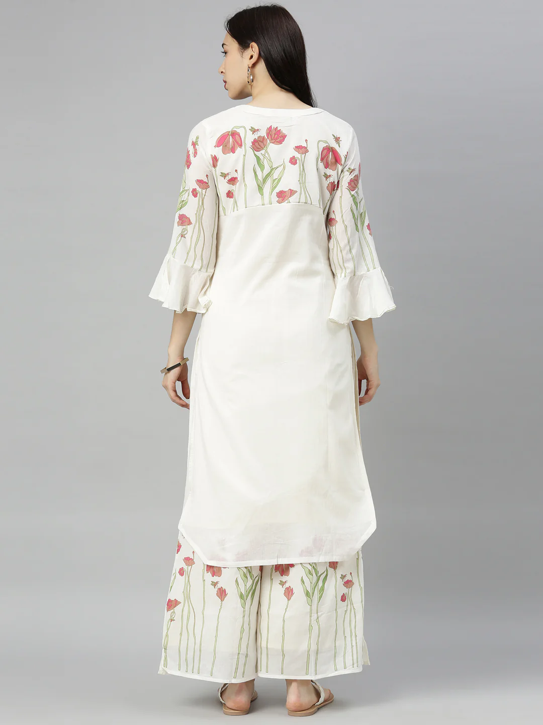 Neerus White Printed Kurta with Plazzo - Image 4