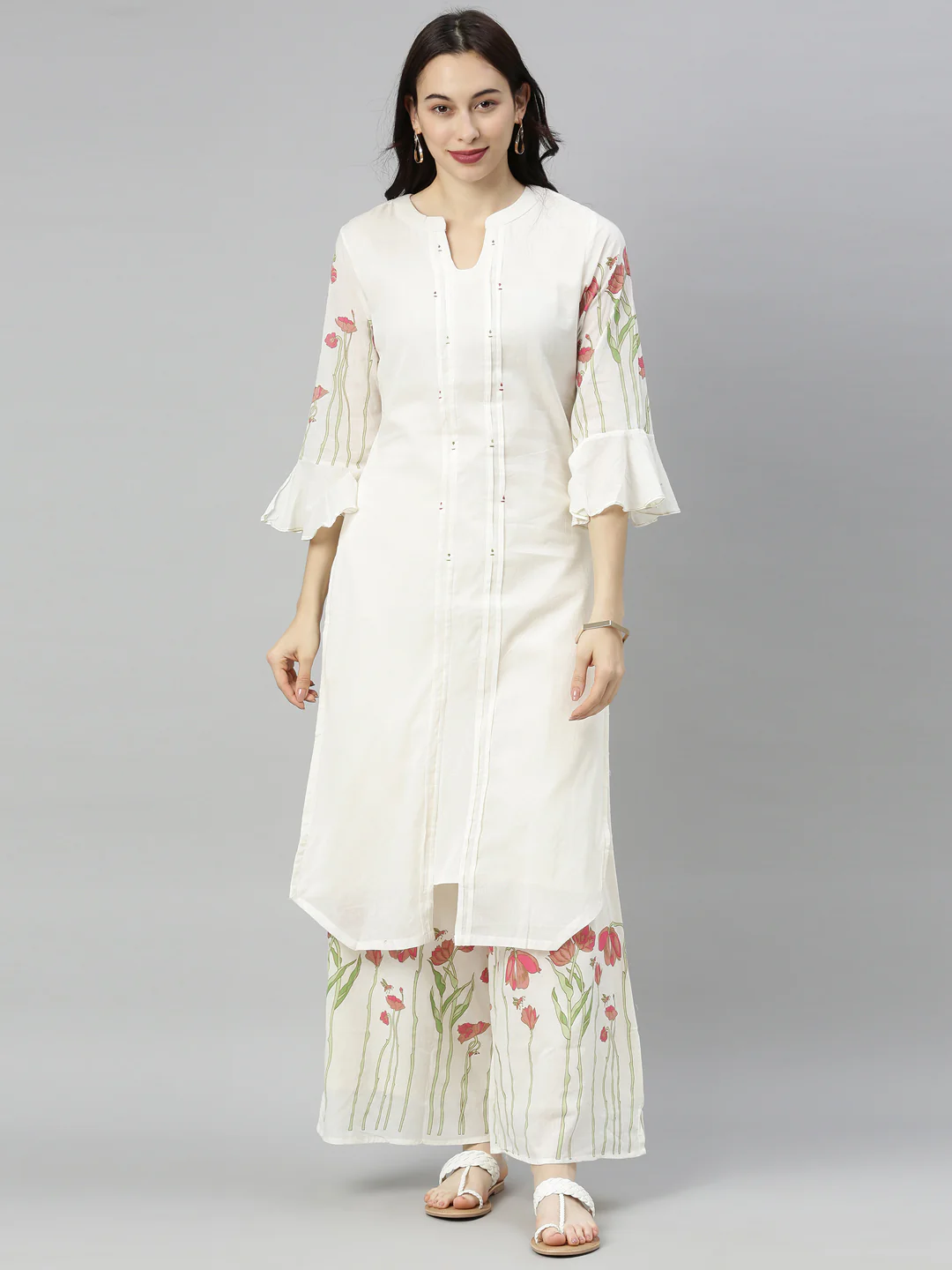 Neerus White Printed Kurta with Plazzo - Image 5
