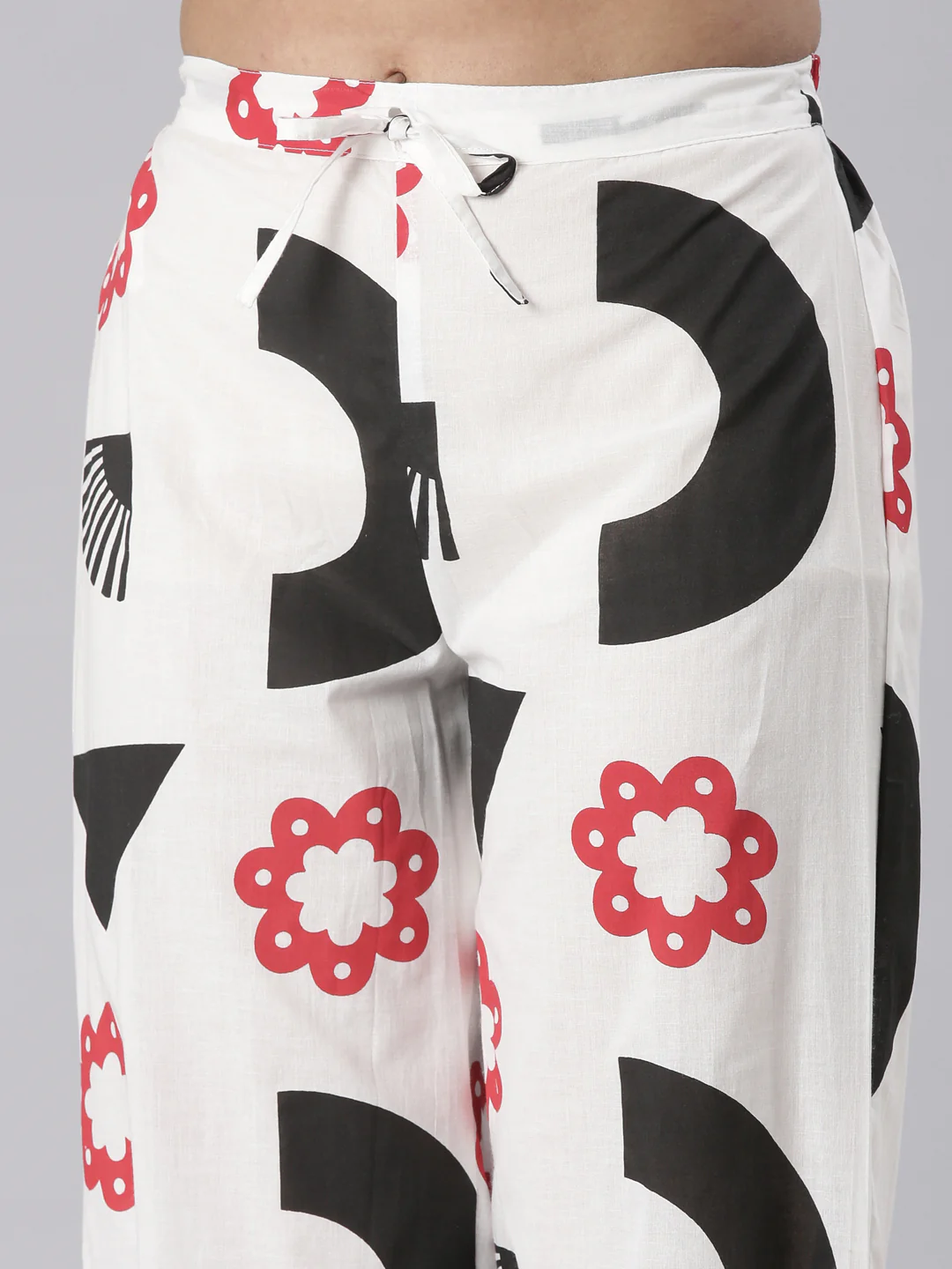 Neerus White Printed Straight Kurta and Trousers - Image 6