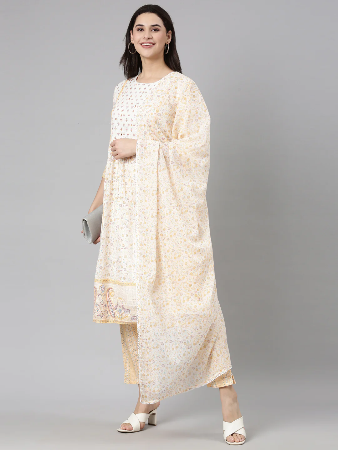 Neerus White Regular Straight Floral Readymade suits - Image 5