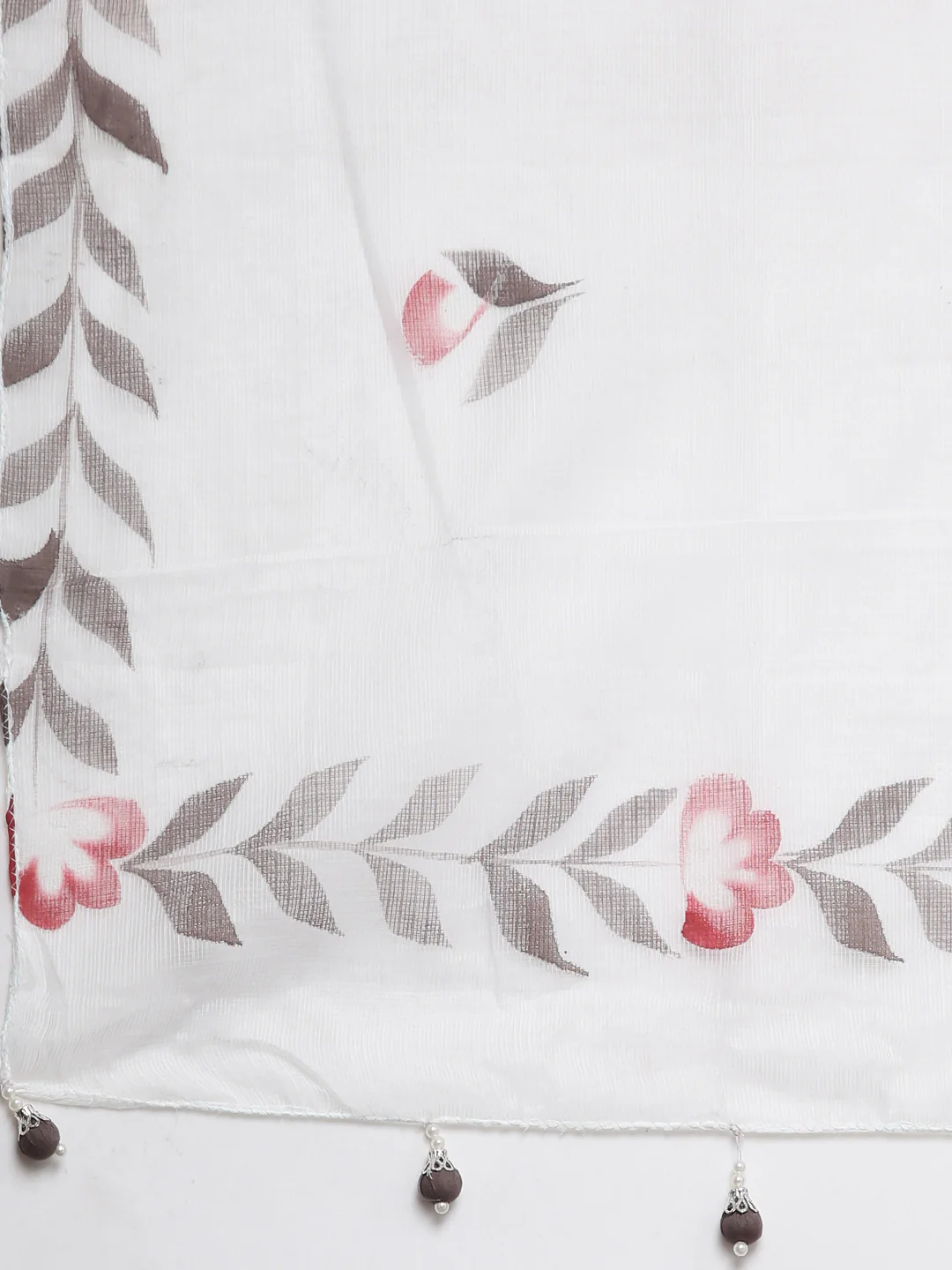 Neerus White Regular Straight Floral Kurta And Trousers With Dupatta - Image 7