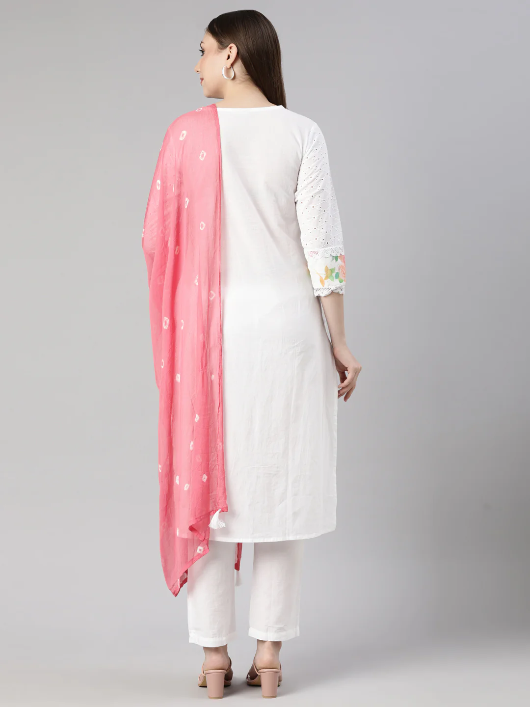 Neerus White Regular Straight Solid Readymade suits - Image 3