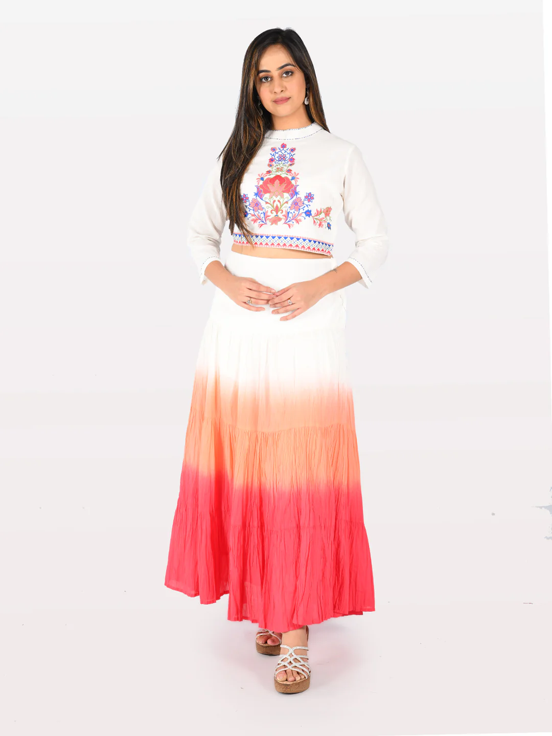 Neerus White Round Neck Crop Top - Image 4