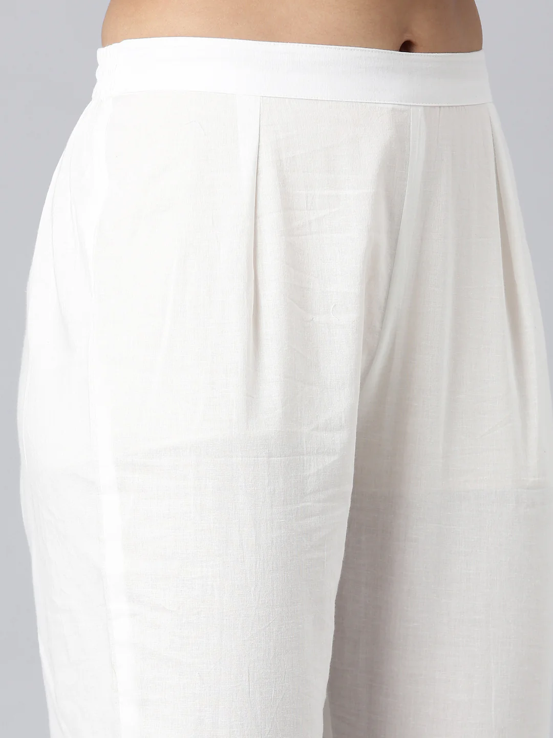 Neerus White Solid Straight Kurta and Trousers With Dupatta - Image 6
