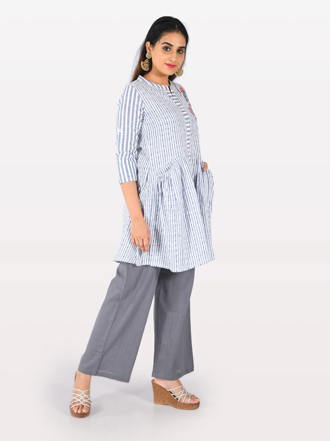 Neerus White Striped Straight Kurti - Image 3
