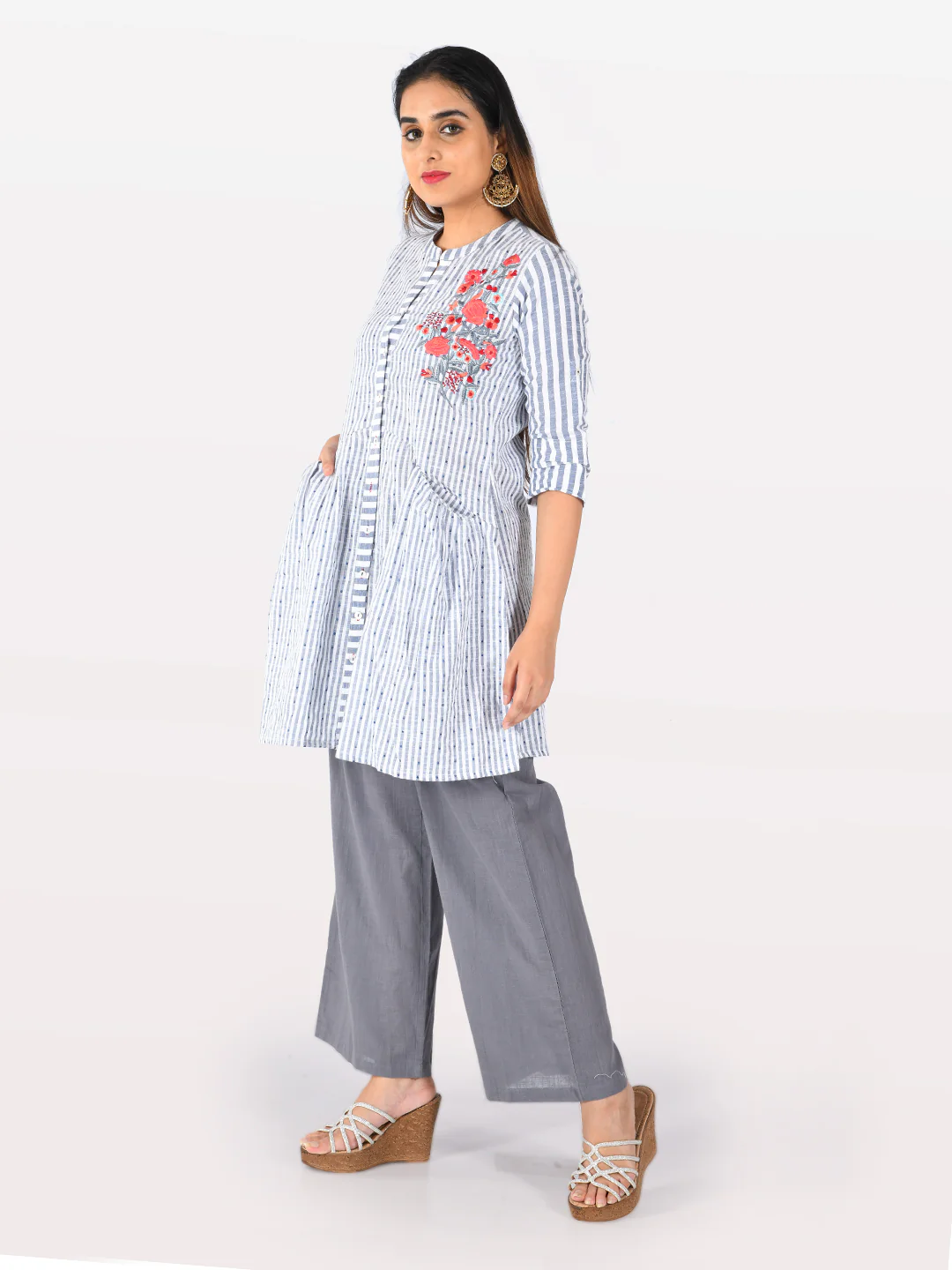 Neerus White Striped Straight Kurti - Image 4