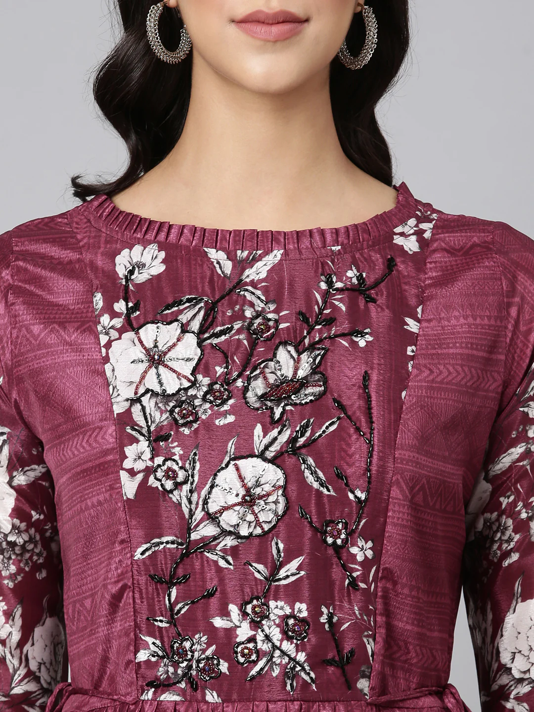 Neerus Wine Casual Floral Maxi Dresses - Image 4