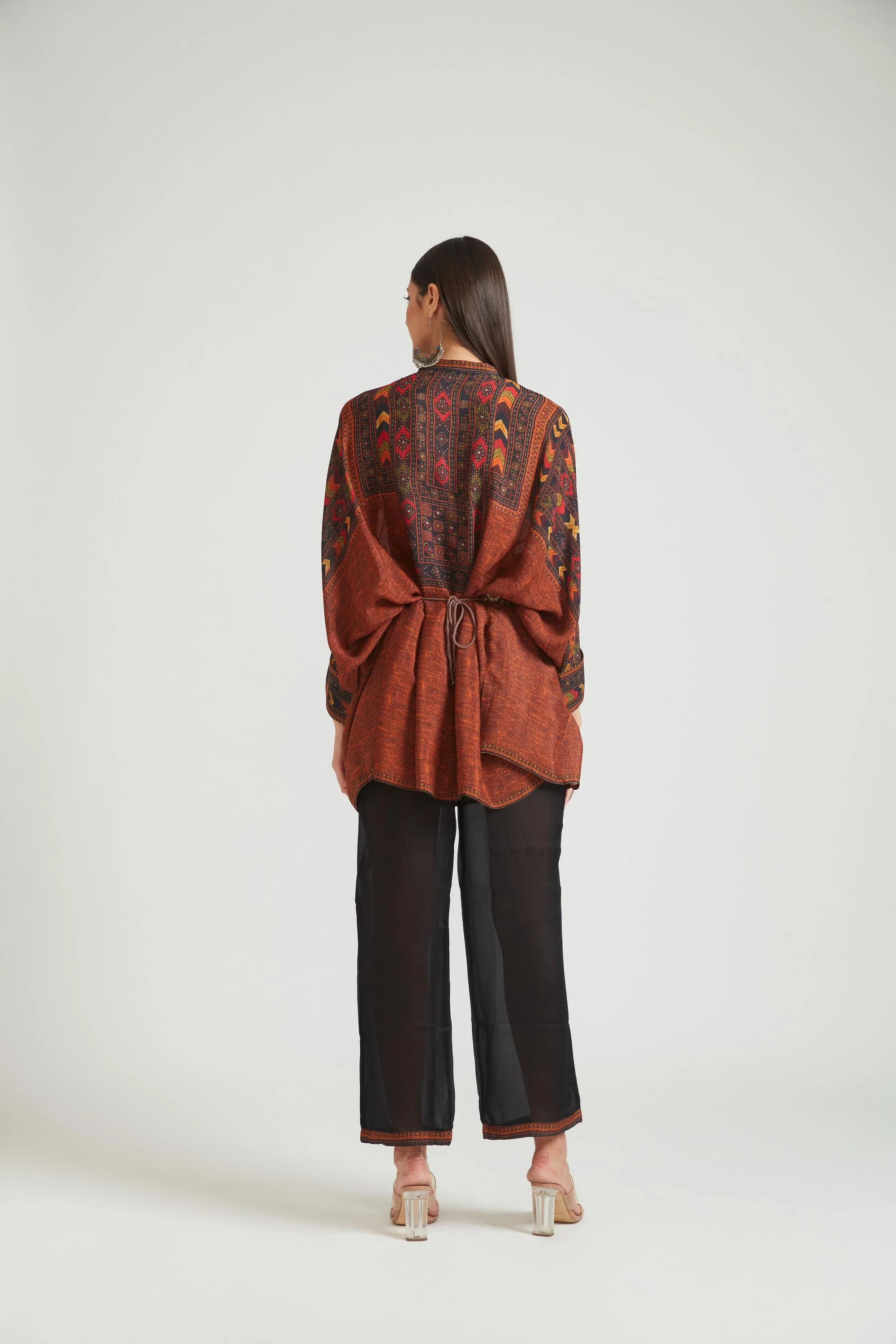 Neerus Wine Color Chanderi Fabric Kurta Set - Image 3