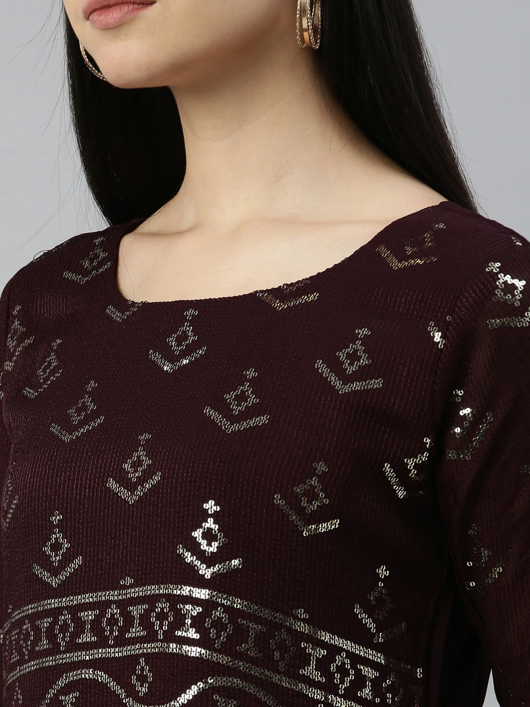 Neerus Wine Color Chiffon Fabric Kurta - Image 9