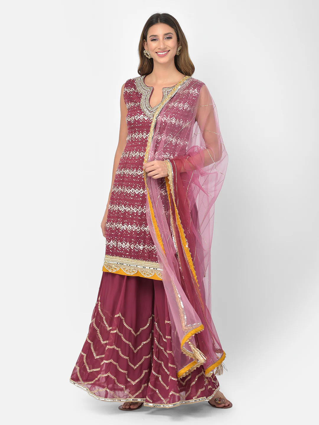 Neerus Wine Color Georgette Fabric Salwar Kameez - Image 2