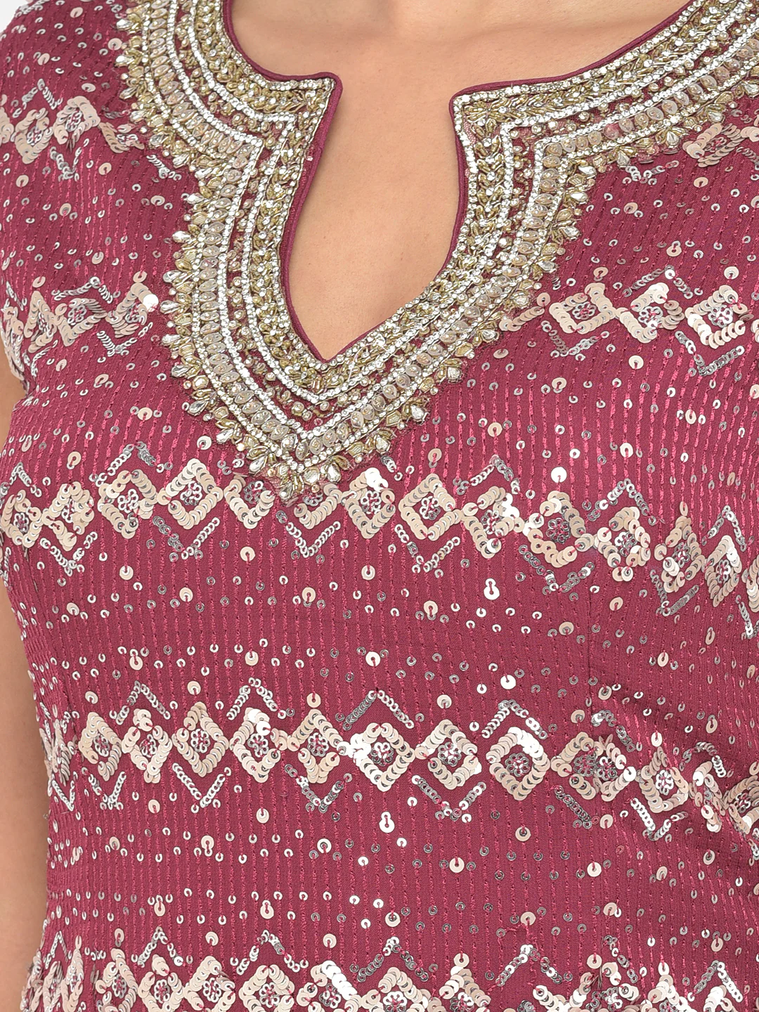 Neerus Wine Color Georgette Fabric Salwar Kameez - Image 6