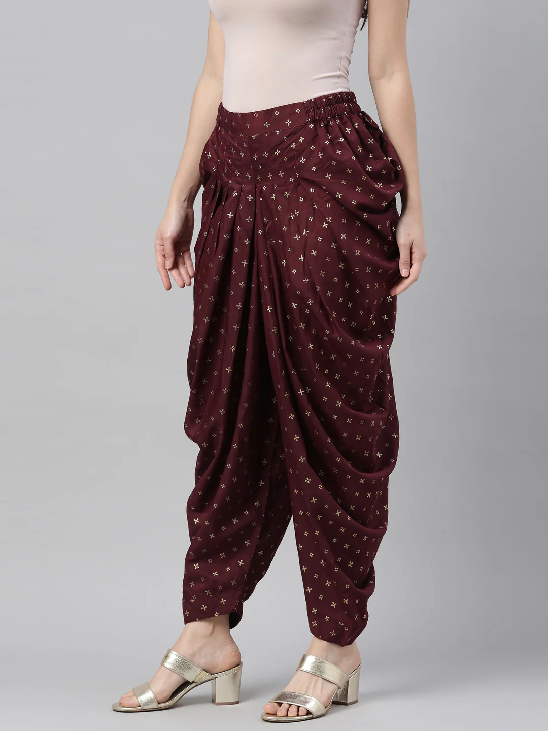 Neerus Wine Color Lorex Fabric Dhotti - Image 2