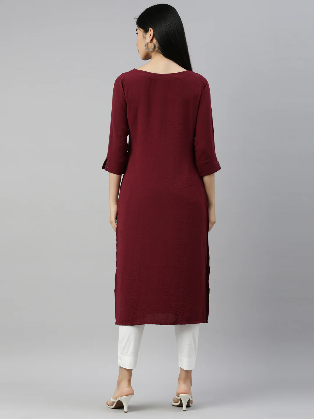Neerus Wine Color Mouse Crepe Fabric Kurta - Image 4