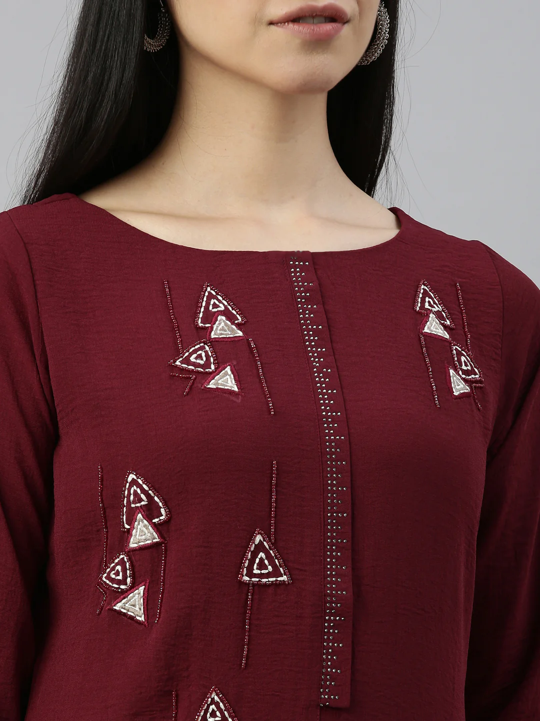 Neerus Wine Color Mouse Crepe Fabric Kurta - Image 7
