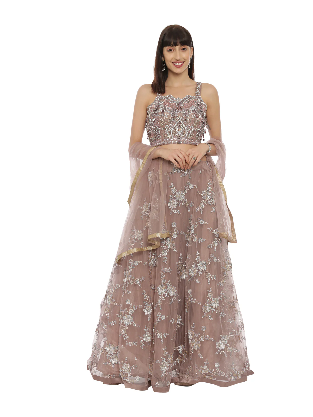 Neerus Wine Color Nett Fabric Ghagra Set