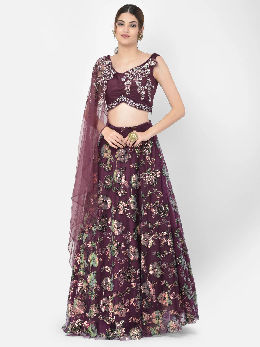 Neerus Wine Color Nett Fabric Lehenga Choli - Image 7