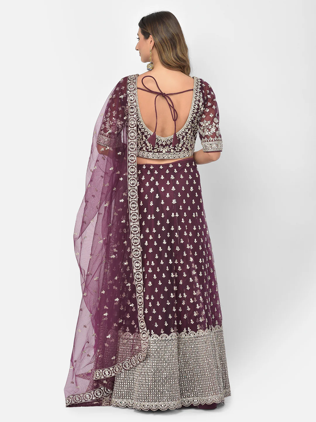 Neerus Wine Color Nett Fabric Lehenga Choli - Image 4