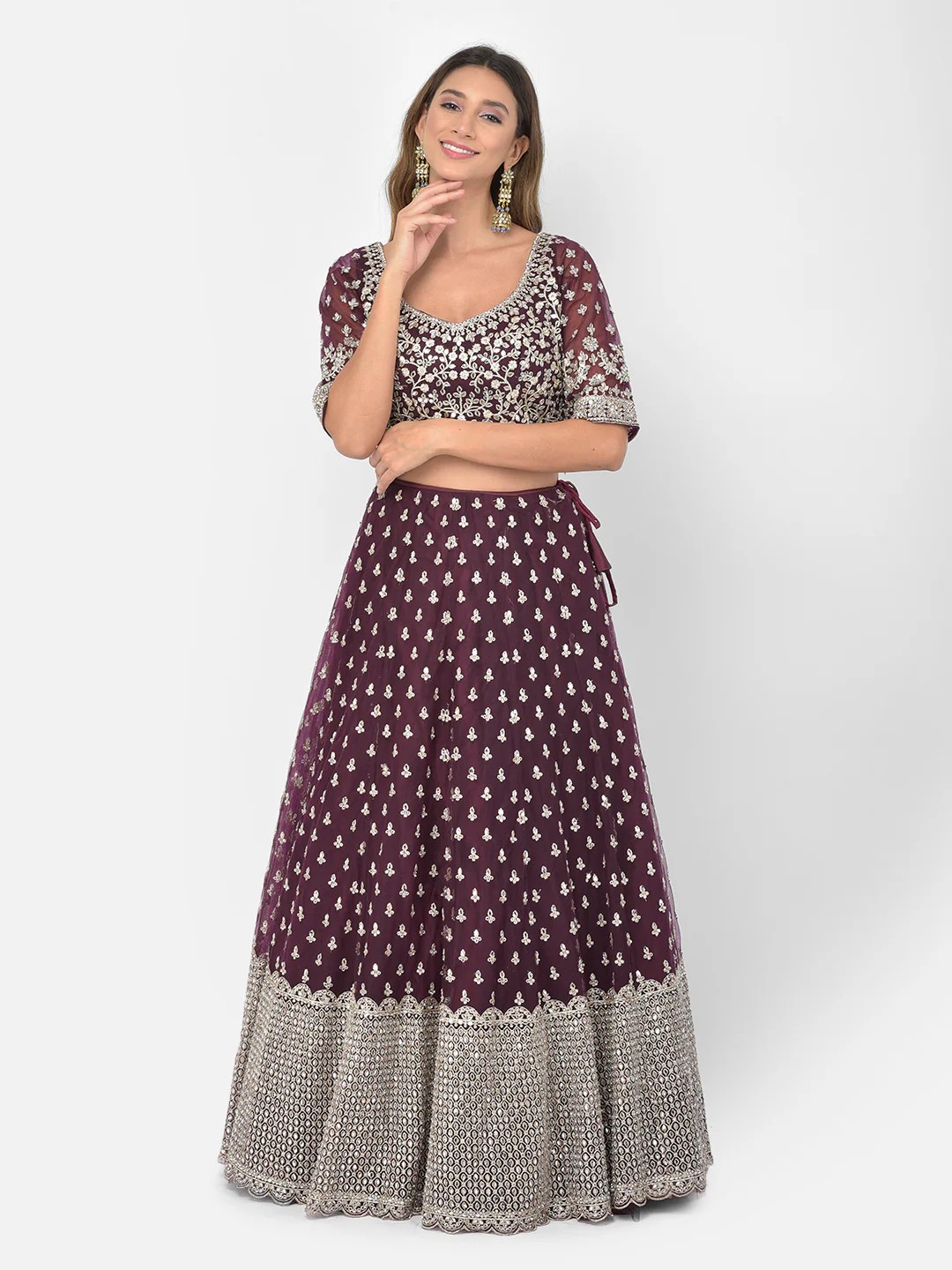 Neerus Wine Color Nett Fabric Lehenga Choli - Image 8