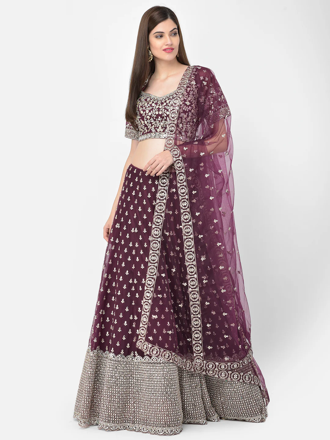 Neerus Wine Color Nett Fabric Lehenga Choli - Image 5