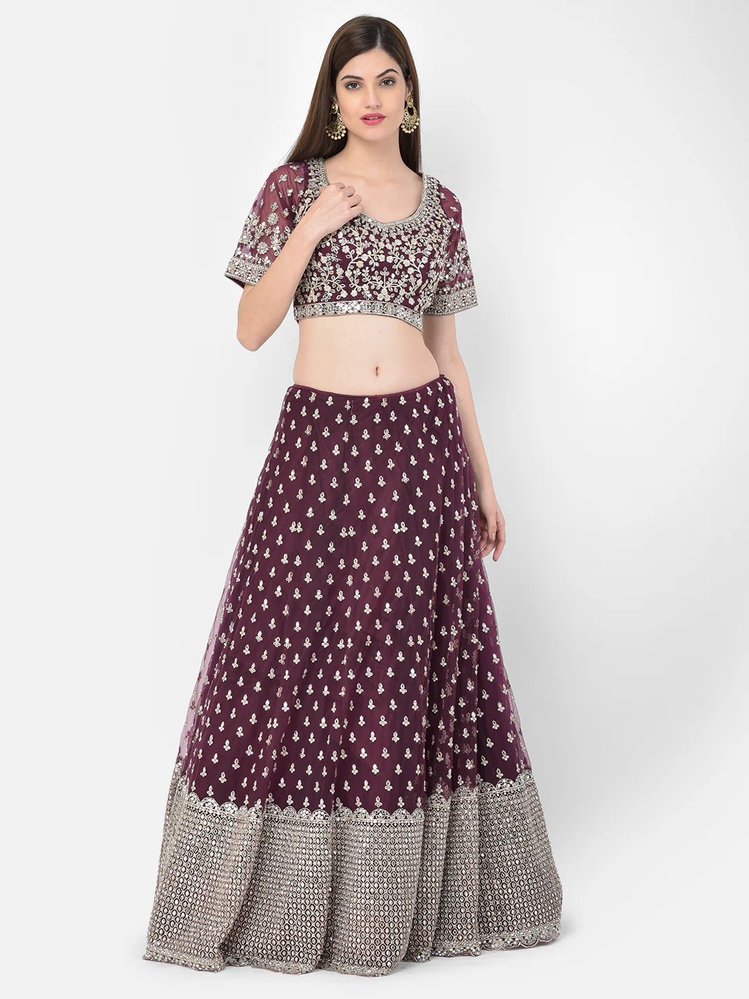 Neerus Wine Color Nett Fabric Lehenga Choli - Image 7