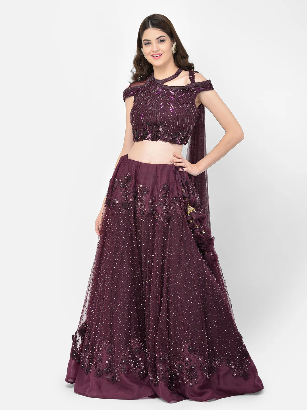 Neerus Wine Color Nett Fabric Lehenga Choli - Image 6