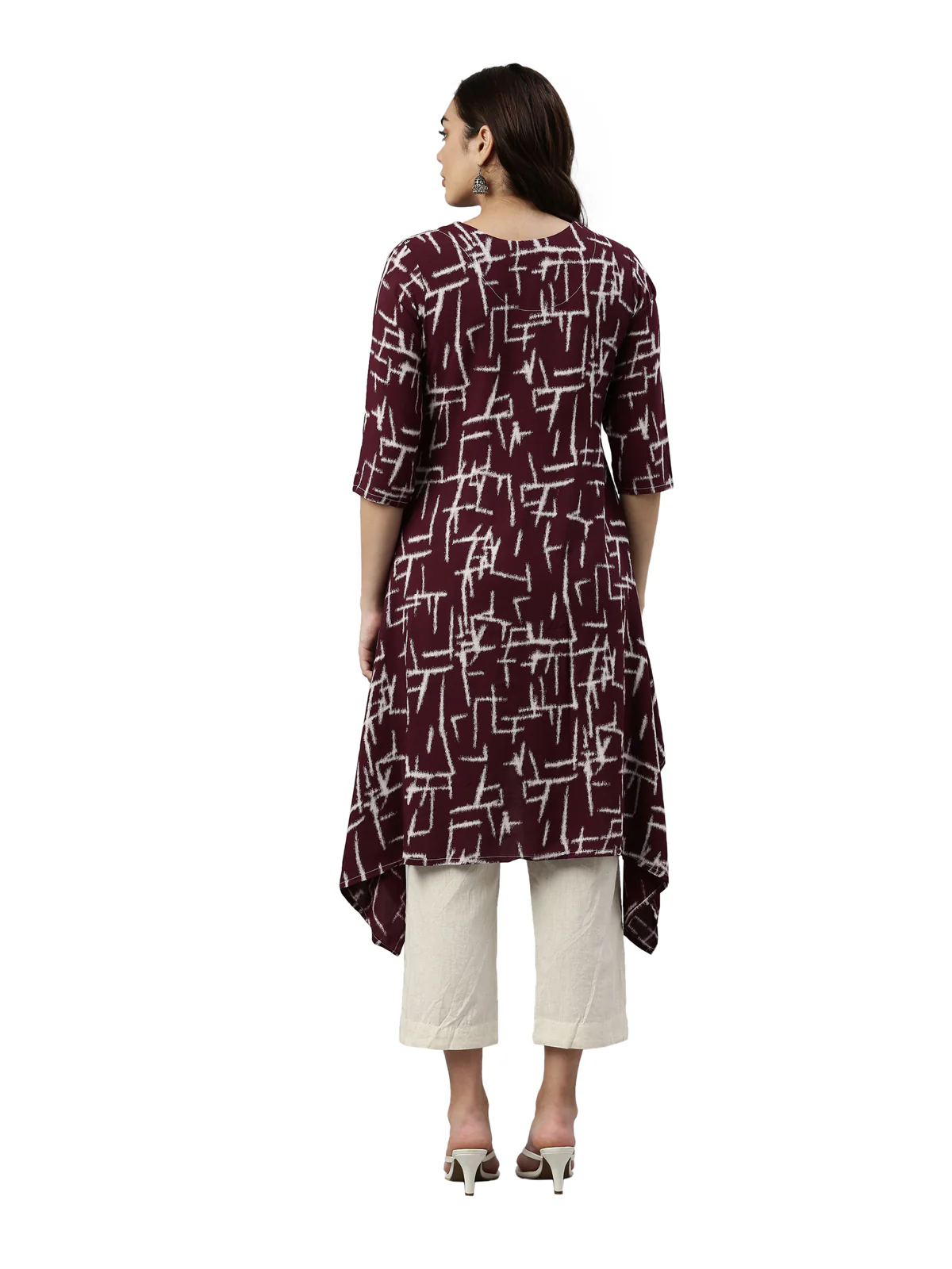 Neerus Wine Color Rayon Fabric Kurta - Image 4