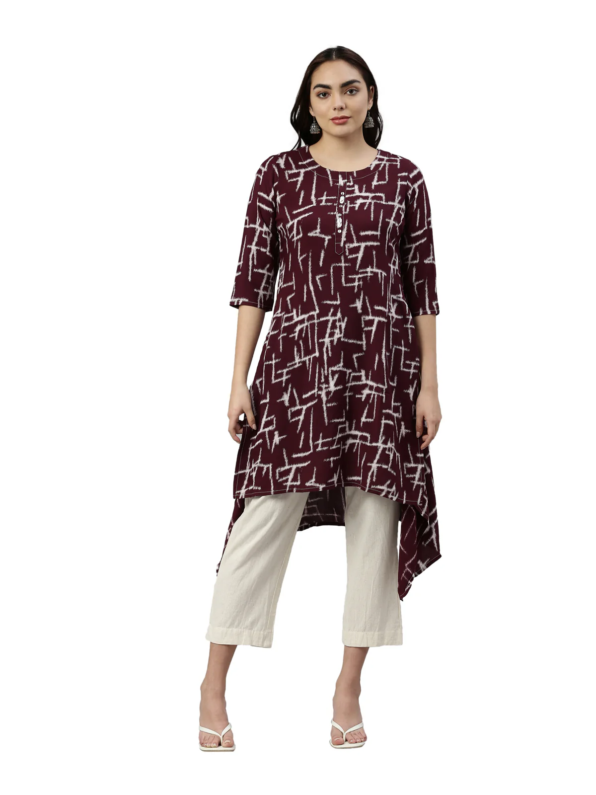 Neerus Wine Color Rayon Fabric Kurta - Image 5