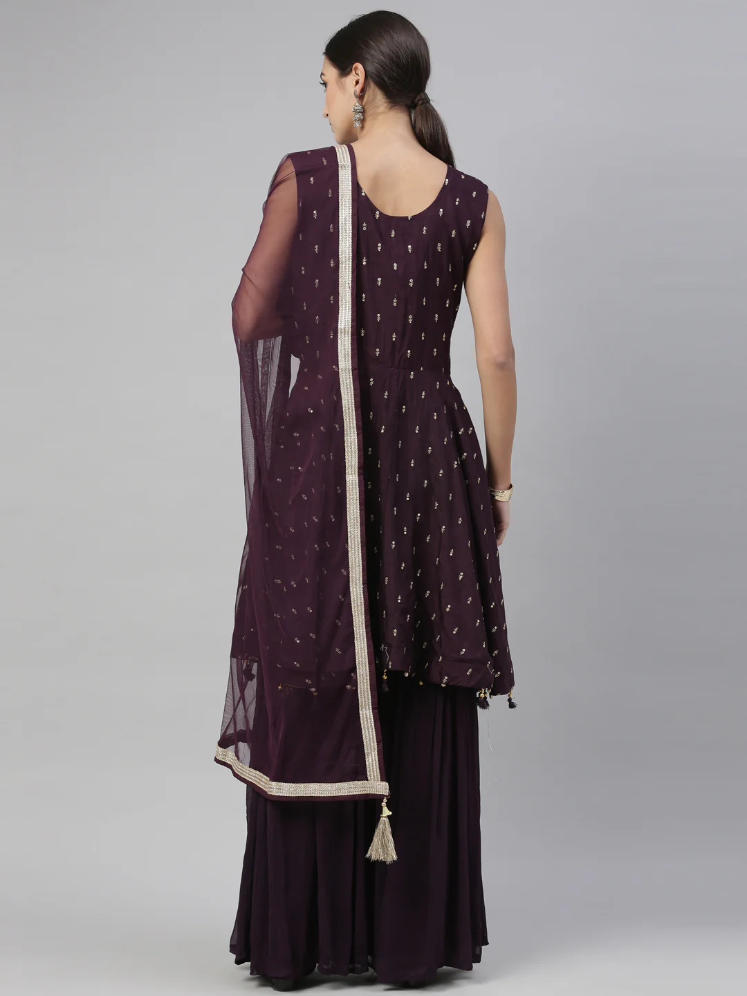 Neerus Wine Color Silk Fabric Kurta Set - Image 5