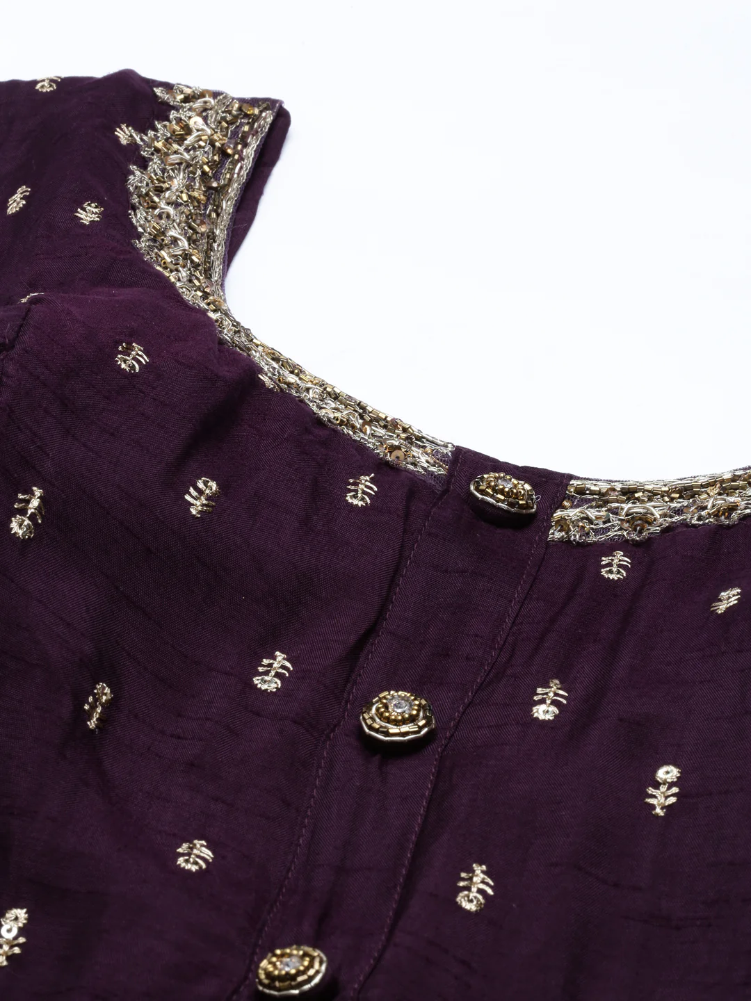 Neerus Wine Color Silk Fabric Kurta Set - Image 7