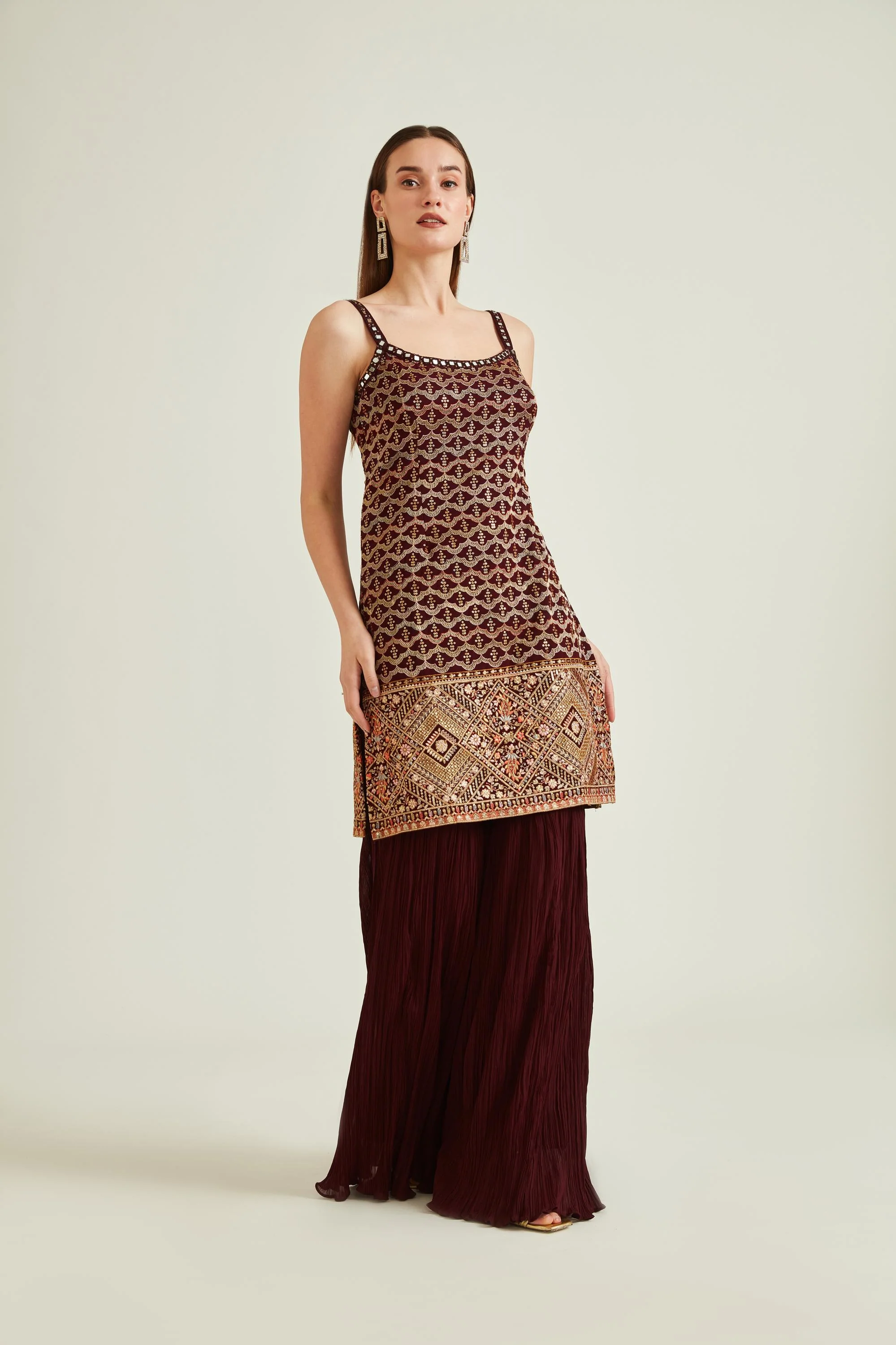 Neerus Wine Colour Georgette Fabric Suit-Gharara