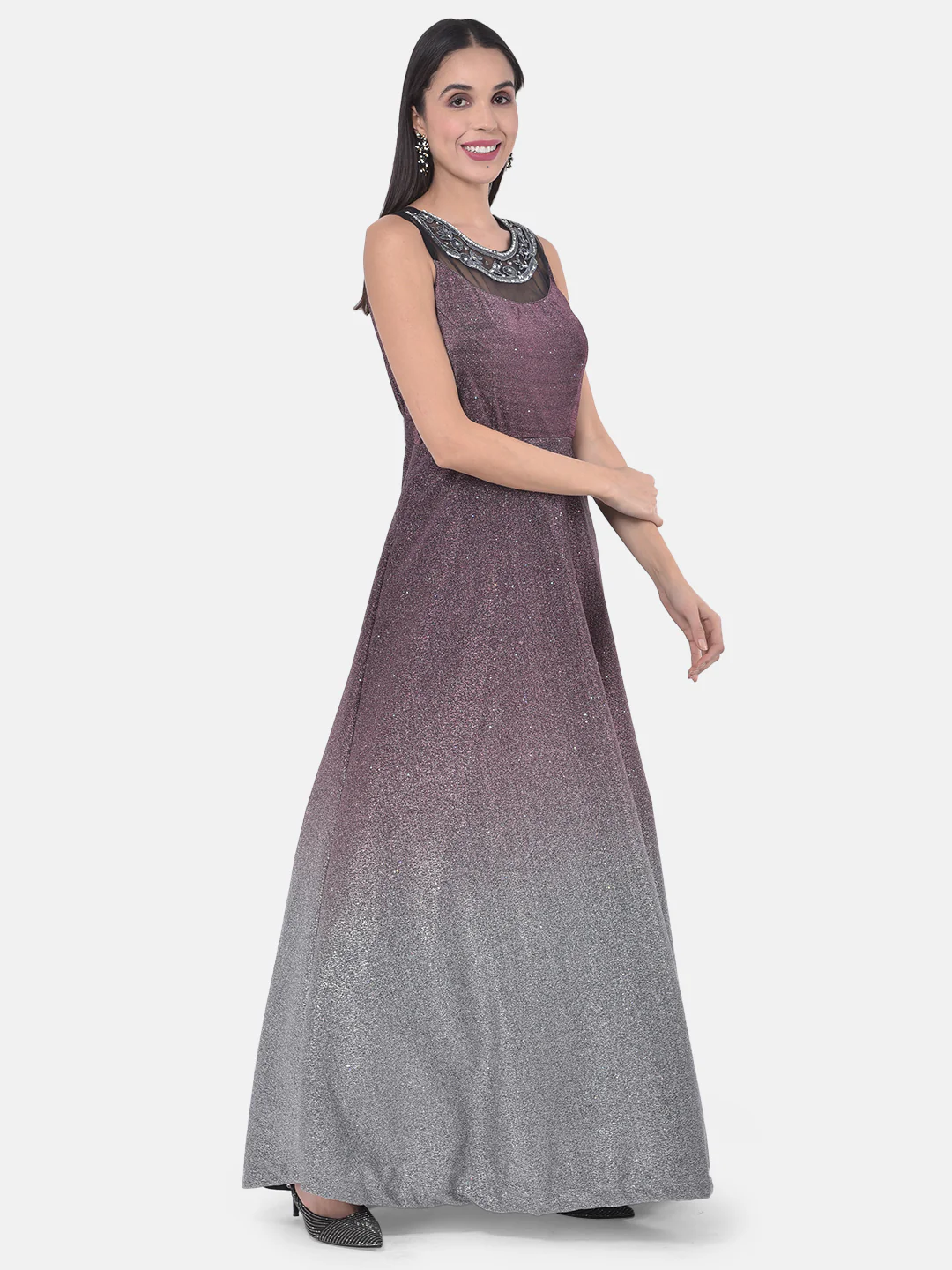 Neerus Wine Colour Lycra Fabric Gown