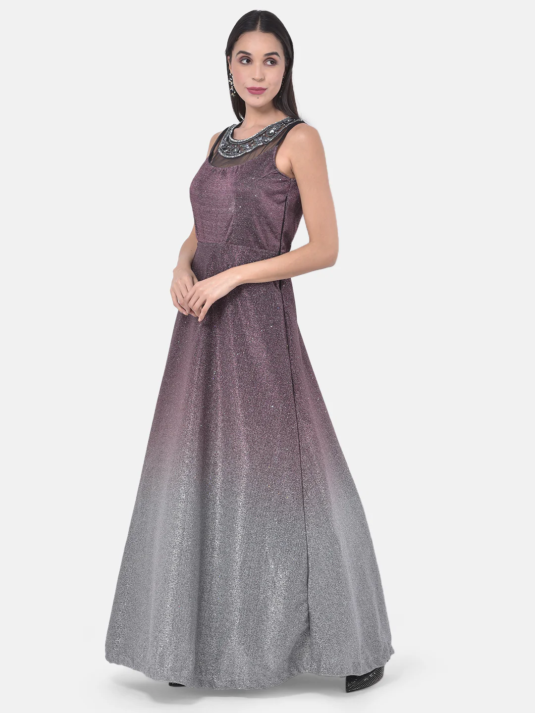 Neerus Wine Colour Lycra Fabric Gown - Image 2