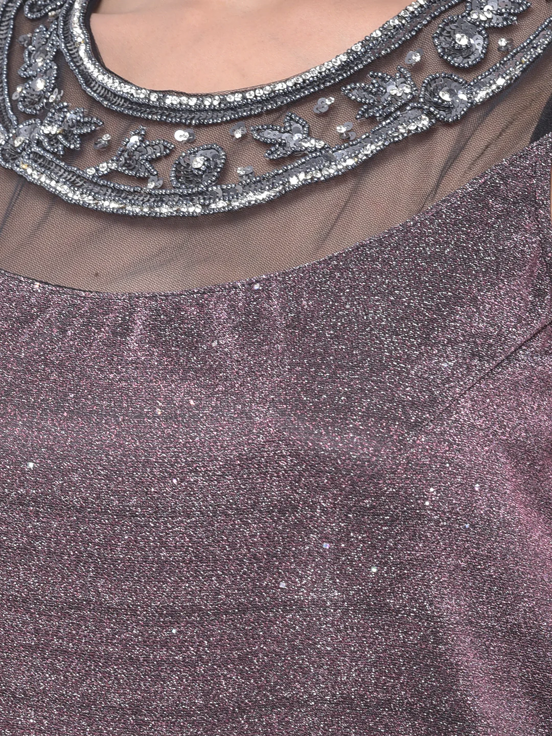 Neerus Wine Colour Lycra Fabric Gown - Image 3